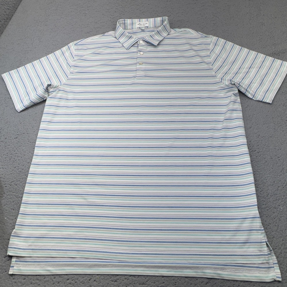 Peter Millar Polo Shirt Mens 2XL White Striped Short Sleeve Collared Golf